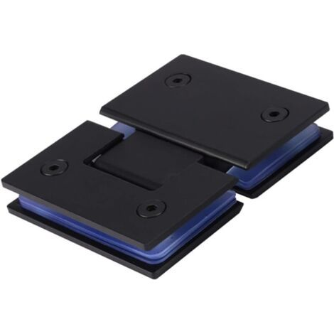 Charnières de porte en verre sans cadre, pièces de rechange avec matériel de montage, pince de porte de salle de bain en acier inoxydable pour verre de 3/8" à 1/2", noir (1 x hinges 180°)