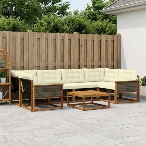 vidaXL Set di divani da esterno con cuscino 7 pcs Naturale e Crema (1/5)