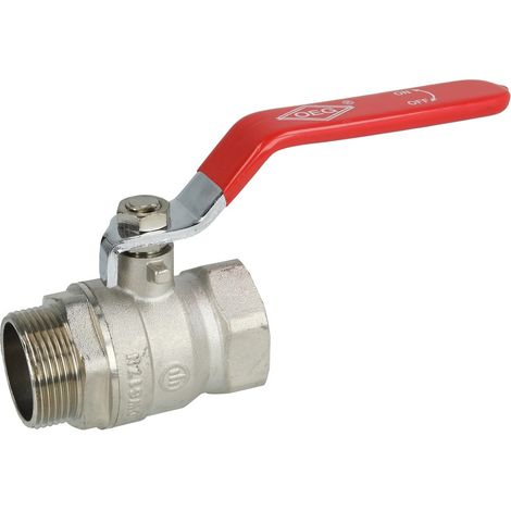 Robinet à bille en laiton 1 1/4'' FF/FM PN25 avec levier en acier rouge
