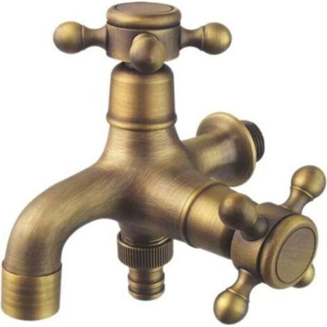 Robinet de Jardin à Double Drain Style Antique Robinet de Jardin à Double Boule Robinet de Perche de Jardin Robinet à Rondelle 1/2" Laiton (1/4)