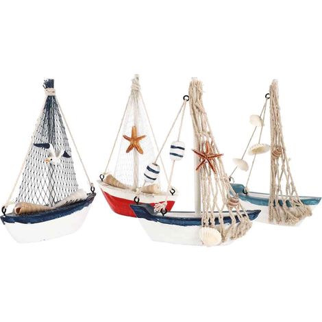 Qiysamall 4er-Set Segelboot-Dekorationen, Modellsegelboote, Stranddekorationen, maritime Heimdekorationen