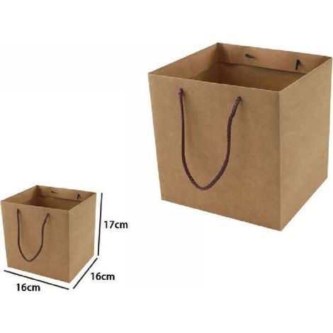 Vtizikl Set 3 Pz. Buste Busta Borsa Da Regalo Marrone 16x16x17cm Manici In Corda 69249 -