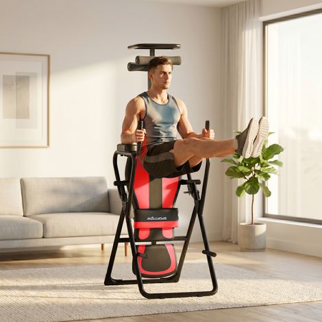 Tabla de Inversión Plegable con Dominadas y Flexiones Altura Ajustable 155-198 cm Ángulos 20° 40° 60° Cinturón Rojo (1/5)