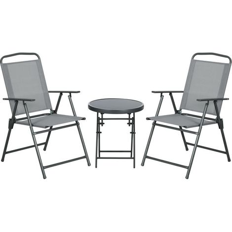 Ensemble table et chaises de jardin - CIPACHO-1 - Pliable - Acier thermolaqué - 3 pièces, gris (1/5)
