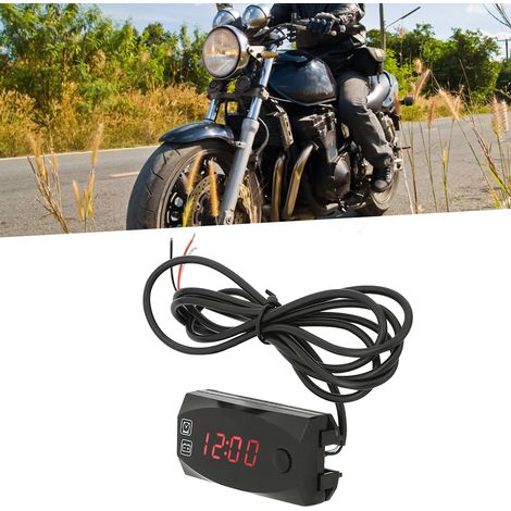 Voltmètre multifonction étanche pour moto, horloge électronique, indicateur LED 2 en 1, rouge (1/5)