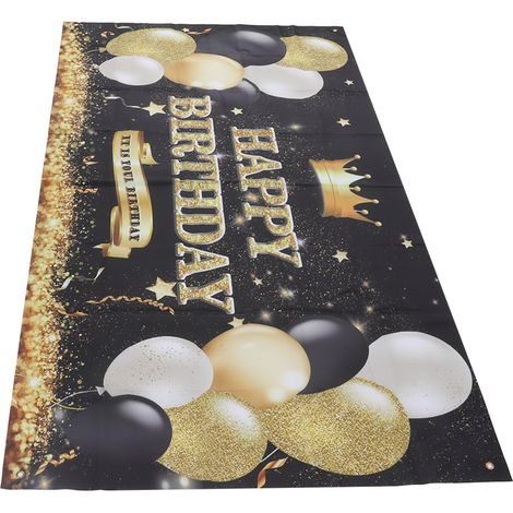 Schwarzes und goldenes Geburtstagsbanner 180x99cm, Dekoration für die 1. Geburtstagsfeier, Happy Birthday-Poster, Partydekorationshintergrund (SRHF-007) (1/5)