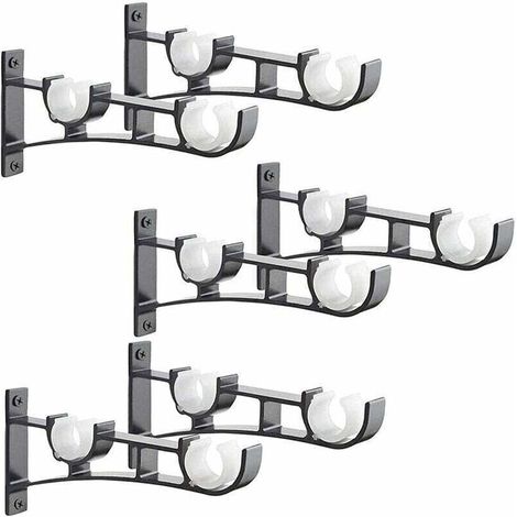6 Pieces Heavy Duty Metal Curtain Rod, Curtain Rod Support, Double Curtain Rod Pole Holder, Curtain Support, Aluminum Curtain Rod Support, Black Curtain Rod Support (1/4)