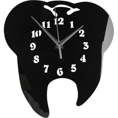 Horloge murale créative en forme de dent Timelike, ornement dentaire, autocollant mural miroir créatif en acrylique 3D, décoration intérieure - Noir (1/5)