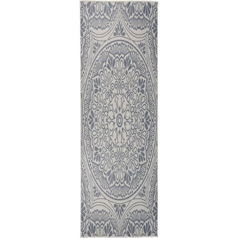 Tapis à tissage plat d'extérieur 80x250 Motif bleu (1/5)