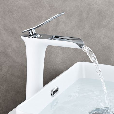 Robinet mitigeur de lavabo cascade en cuivre modèle haut blanc pour vasque salle de bain 42 × 23 × 7 cm 2,05 kg – Livraison gratuite (1/5)