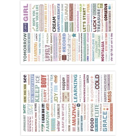 Lot de 4 stickers préppy mignons esthétiques, motifs mots anglais, faciles à coller, décoratifs pour scrapbooking, cahier, ordinateur, frigo, journal quotidien (1/5)