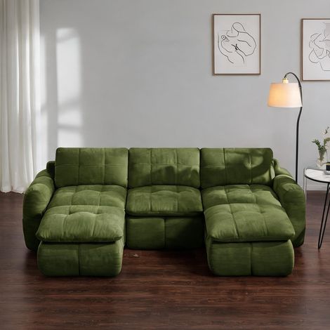 Canapé modulable en tissu chenille vert pour salon en chenille (1/5)