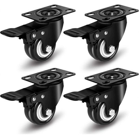 Lot de 4 roulettes pivotantes 2"/50 mm, roulettes pour meubles, roues avec frein, roulettes industrielles pour meubles, roulette robuste 420 kg (noir) (1/5)