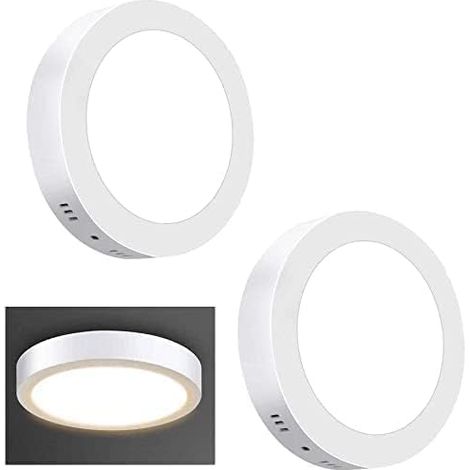 Lot de 2 panneaux LED de 17 cm (6,69 pouces) à montage en surface pour plafonnier - 12 W (équivalent 100 W) - Lumière chaude douce - Plafonnier encastré plat
