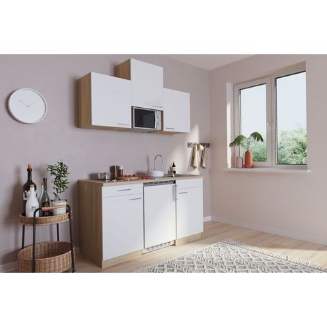 Küche Miniküche Singleküche Küchenzeile Pantry Eiche Weiß Luis 150 cm Respekta