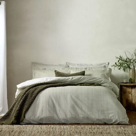 Ensemble de Housse de Couette Rayé (Olive-Simple) (1/5)
