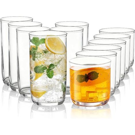Verres à Whiskey Old Fashioned Verres Highball en Plastique PET Transparent 420ml Verres à Cocktail Whisky 340ml, Tumblers Robustes et Incassables pour Bière, Jus, Lait. (1/4)