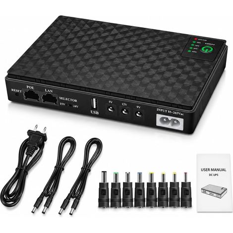Mini USV Batterie de secours pour routeur - Batterie intégrée 10400 mAh - Protection contre les surtensions avec PoE - Sortie USB 5 V/2 A, DC 5 V/9 V/12 V 2 A - Alimentation d'urgence pour modem (1/5)