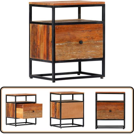 Nachttisch 40x30x50 cm Massives Altholz und Stahl - Vintage Tisch - Holzmöbel - Nachttisch - Wohnzimmer Dekoration - Sideboard