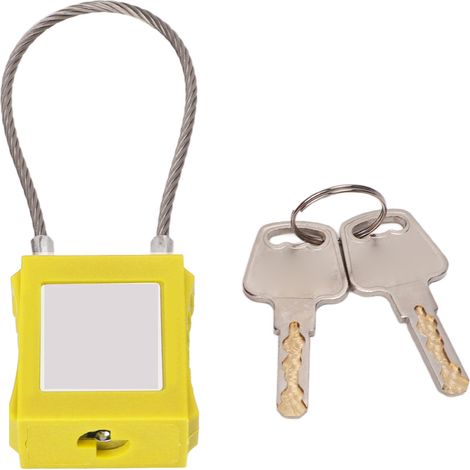 Il cavo di bloccaggio blocca il lucchetto di sicurezza con archetto in acciaio da 85 mm, dotato di 2 chiavi, per la manutenzione dell'attrezzatura gialla.