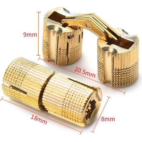 Charnières à barillet en cuivre (8 mm) 8-12 mm, invisibles, pour portes et meubles, coffret cadeau. (1/5)