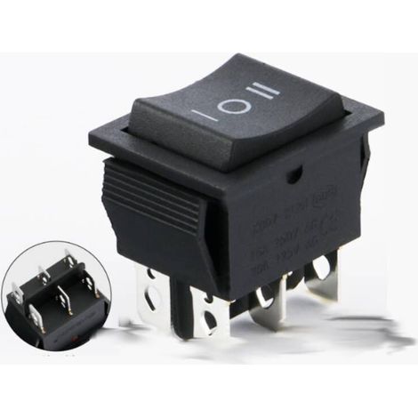 Interrupteur à bascule ON/OFF/ON, DPDT 6 broches Interrupteur à 6 bornes 16A 250VAC Noir
