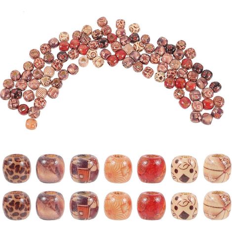 100 perles à cheveux en bois, accessoires pour tresses et dreadlocks, bijoux de cheveux pour tresses-1.1x1cm-Random Color (1/3)