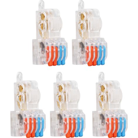 Lot de 5 connecteurs à levier pour câbles, contacts en laiton, type T, connexion rapide, conception à clapet, 250 V, 32 A (1/5)