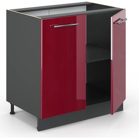 Mobile lavello cucina Fame-Line, Bordeaux lucido, 80 cm con ripiano, senza piano di lavoro, Vicco (1/5)