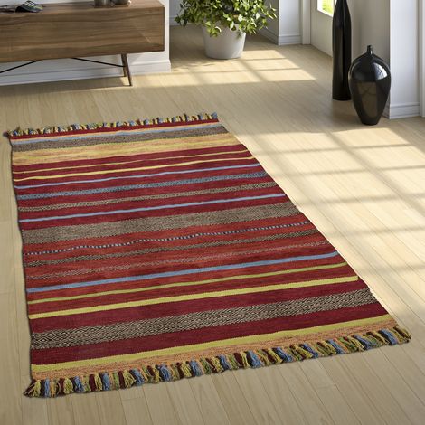 Paco Home Tapis De Créateur Tapis Tissé Kilim Tissé Main 100 % Coton Moderne Rayé Coloré 240x340 cm (1/5)