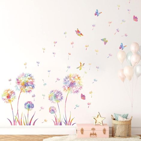 Stickers Muraux Pissenlit Coloré,Fleur Sticker Mural Enfants Fille,Autocollant Mural Pissenlits,Autocollant Mural Fleur,Sticker Mural Plantes de Chambre de Bébé Salon Cuisine Fenêtre Décoratifs (1/5)