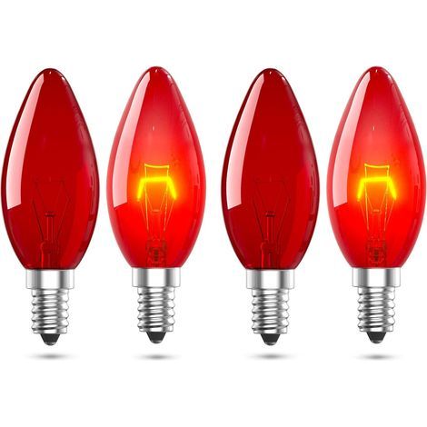 4er-Pack E14, 26 W rote, dimmbare Glühbirnen, C35-Fassung für elektrische Kamine und Dekoration (1/5)