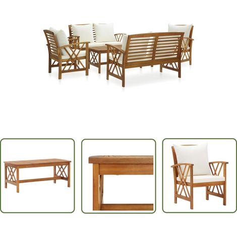 The Living Store Salon de jardin 5 pcs avec coussins Bois d'acacia solide - Salon De Jardin - Mobilier De Jardin - Ensemble De Jardin - Meubles D'extérieur - Acacia Massif (1/5)
