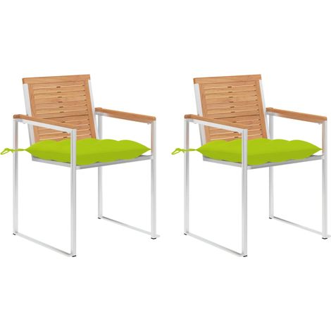 Gartenstühle mit Kissen 2 Stk. Massivholz Teak und Stahl
