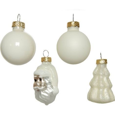 Palline bianche lucide, opache e glitterate con babbo natale e albero di natale da h 6 cm (1/3)