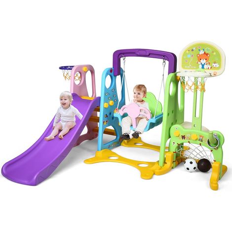 Goplus – Aire de jeux multifonction 6 en 1 – Toboggan, balançoire, basket et football – HDPE non toxique – Pour enfants 3-8 ans – Dimensions 209x174x115 cm (1/5)