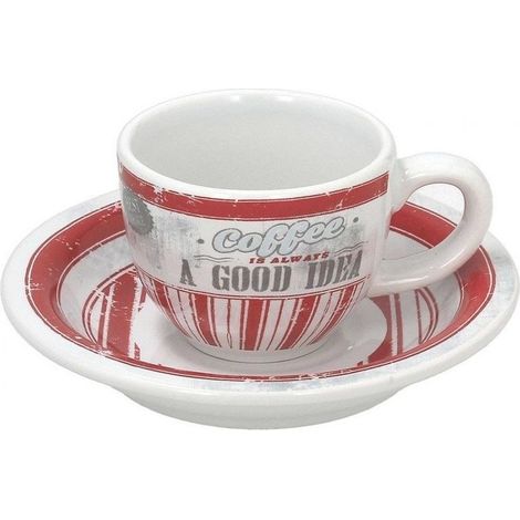 Tognana old america rossa,set 6 tazza da caffè cc 100 con piatto in fine porcellana