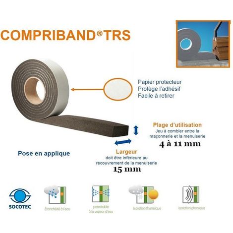 Tramico – Joint de mousse imprégnée pour étanchéité – Rouleau 5m60 x 15mm – Pour espaces extérieurs – Résistance à la pluie jusqu'à 1200Pa