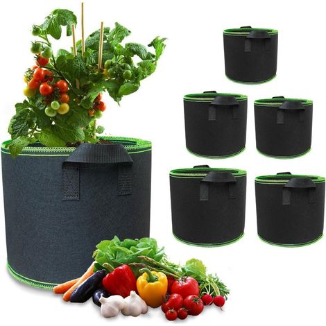 Plantengroeizakken - Vliesstoff - 3 Gallon 12 L - Φ25x22 cm - Ademend Waterdoorlatend - Voor Aardappelen Tomaten Aardbeien - 5 Stuks (1/5)