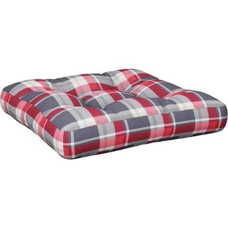 Coussin de plateau à carreaux rouges, mesurant 50x50x12 cm, en tissu. (1/5)