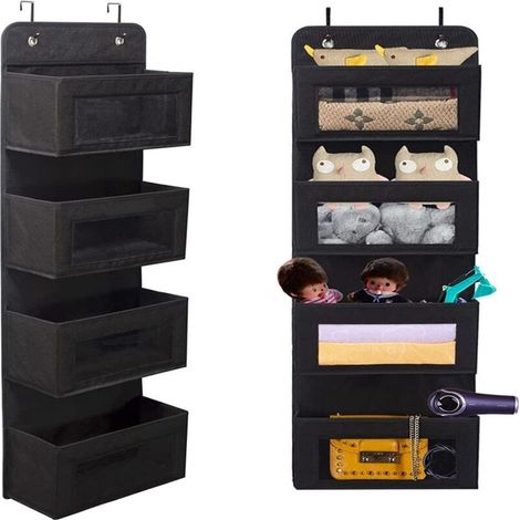 Etagère à la Porte, Pentes de l'Organiseur à partir de Tissu mou, 4 grandes Poches avec la Fenêtre claire, pliable Hängeaufbewahrung avec 2 Crochets de Porte de salle de Bains, chambre d'enfant, salle (1/4)