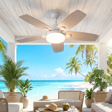 Ventilatore da Soffitto Luminoso 106 cm in Legno 5 Pale - Lampadario Ventilatore Silenzioso 6 Velocità con Telecomando LED Dimmerabile Estate Inverno - Naturale (1/5)