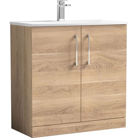 Balterley Modern Bathroom Floor Standing 2-Door Vanity & Basin, Bleached Oak, 800mm