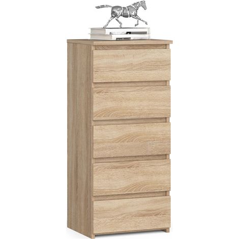 Akord – Commode enfant 5 tiroirs chêne sonoma 40x35x92 cm – Panneau stratifié – Assemblage facile – Design moderne
