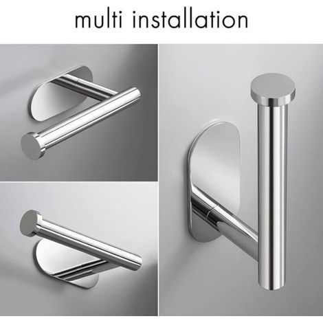 Porte Papier Toilette Mural en Acier Inoxydable 304, Support Autocollant 3M, Sans Perçage, Gris Chromé Poli (1/5)