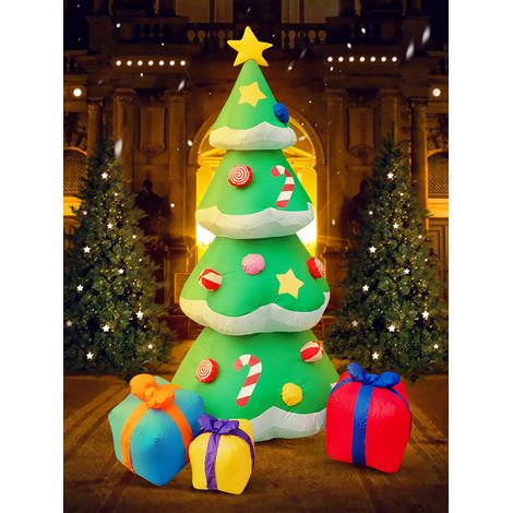 Aufblasbare Weihnachtsdekoration für draußen: Weihnachtsmann und Schneemann in einer Geschenkbox – US-Standard – 2,1 m hoher, beleuchteter Weihnachtsbaum mit Schneeflocken – 110–220 V (1/5)