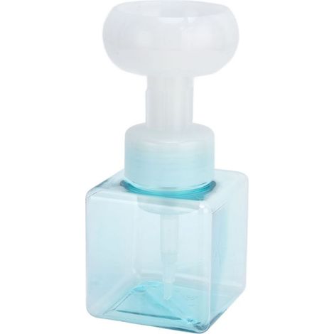 Flacon mousseur 250ml PETG transparent bleu pour packaging cosmétique, distributeur de mousse fleur, bouteille carrée (1/5)