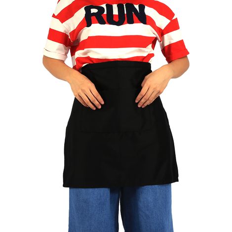 Tablier demi-taille noir avec poches pour cuisine, maison, bar, café, serveur et serveuse, robuste et pratique. (1/5)