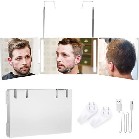 Miroir Triplé 3 Volets avec LED Blanc, Coiffure et Coupe de Cheveux à Domicile, Miroir Pliable Autoportant, Outil de Barbier (1/5)