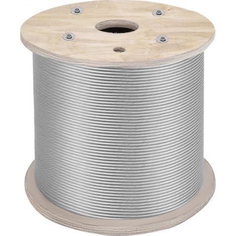 Cable de Acero Inoxidable de 6,4 mm x 61 m, Cable Trenzado de Acero Inoxidable 7 x 19 Grado Marino, Resistencia a la Rotura 2900 kg para Barandillas, Guirnaldas de Luces Colgantes, Vallas (1/5)